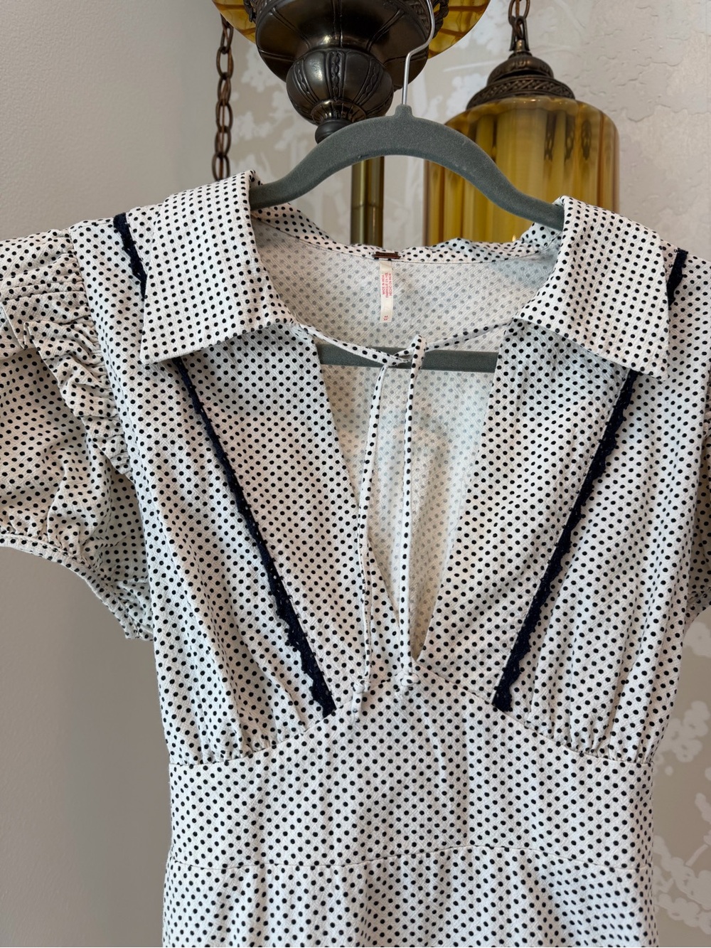 Free People White Mini Dress with Black Polka Dots - Picture 2 of 3